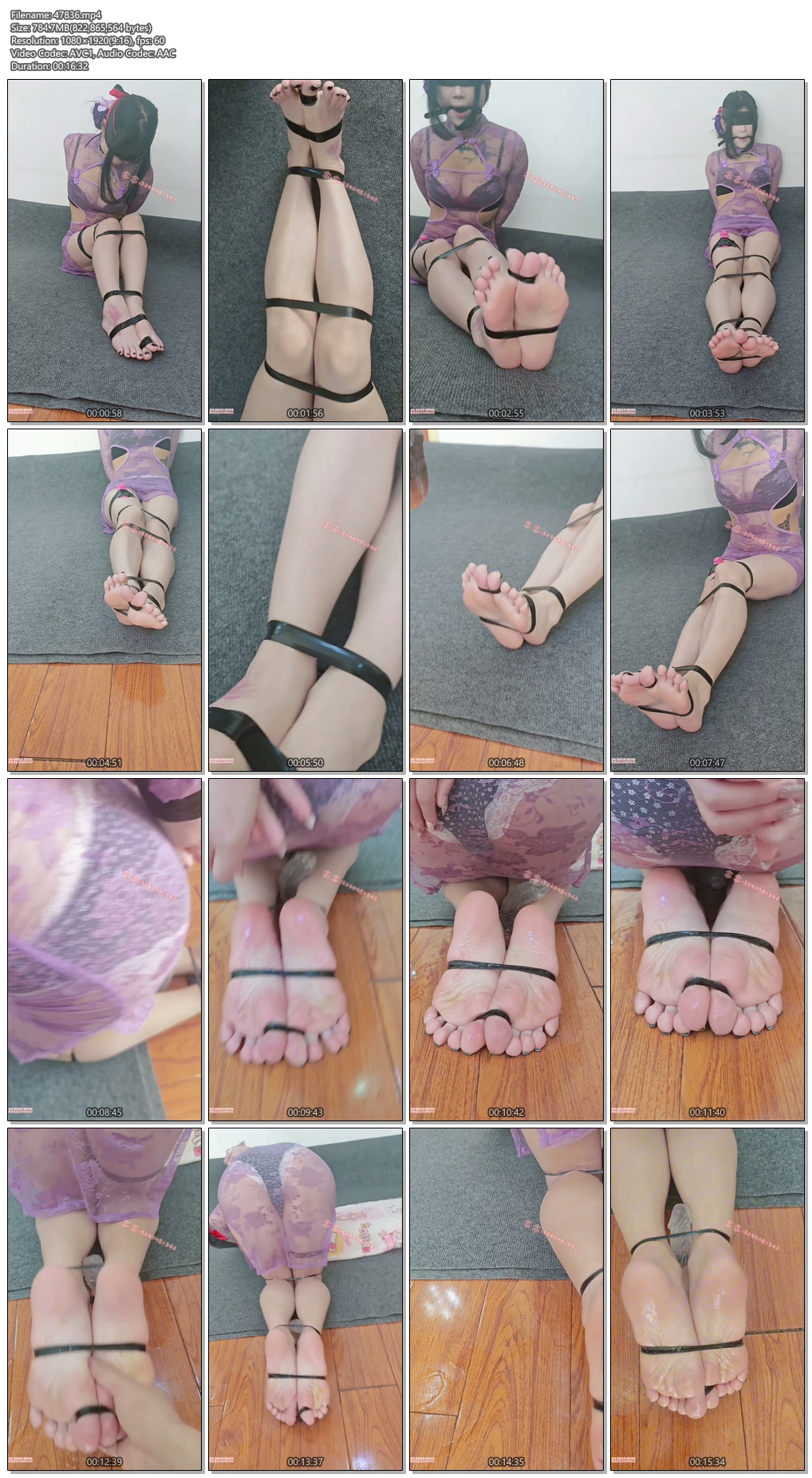 47836----【司念念】紫色蕾丝透视旗袍 堵嘴蒙眼 裸足细胶带捆绑 绑脚趾 口球流口水 涂.jpg