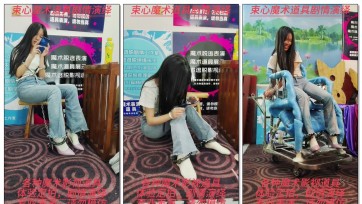 【束心工作室】小雨微喇叭牛仔裤，清纯大学生，体验犯人手脚连拷体验，手脚连拷逃脱游戏