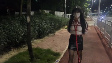 【桃花岛】麦当劳捆绑和店员小姐姐互动，户外包臀裙黑丝高跟捆绑外出（下集）
