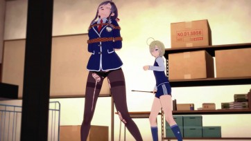 【3D动画】《校园杂物间里学姐的处罚》学姐惩罚上课犯错的学妹，捆绑鞭打，棒棒震动，开腿吊绑